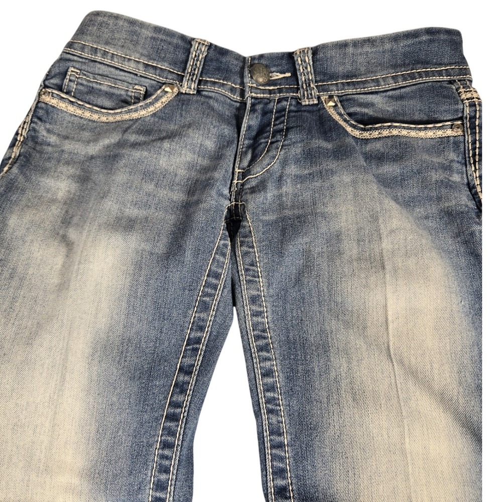 Daytrip Aries Womens Straight Leg Jeans Medium Wash Contrast Stitch 33x26.5